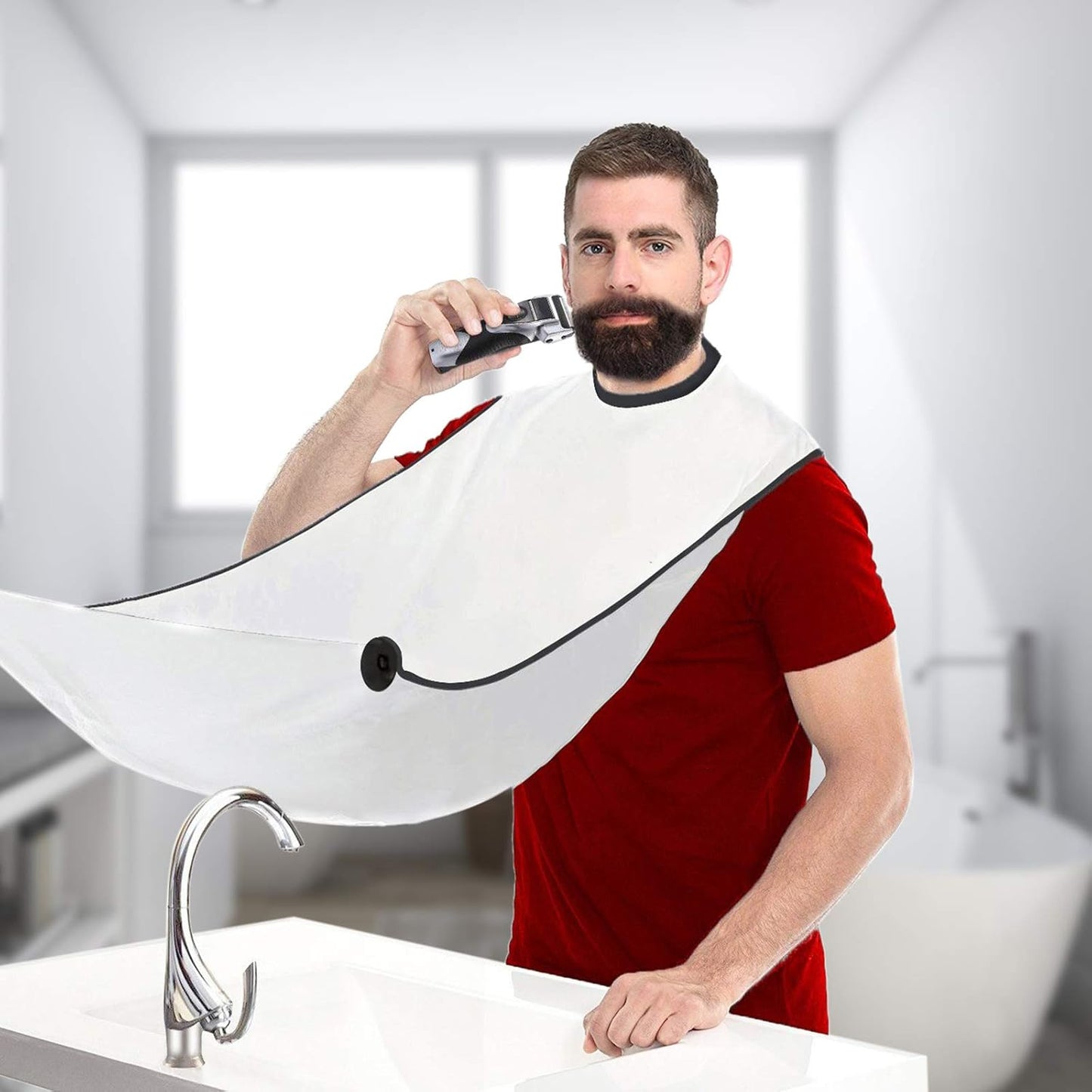 Polyester Fiber Beard Apron with Suction Cups and Storage Pouch, White or Black Option