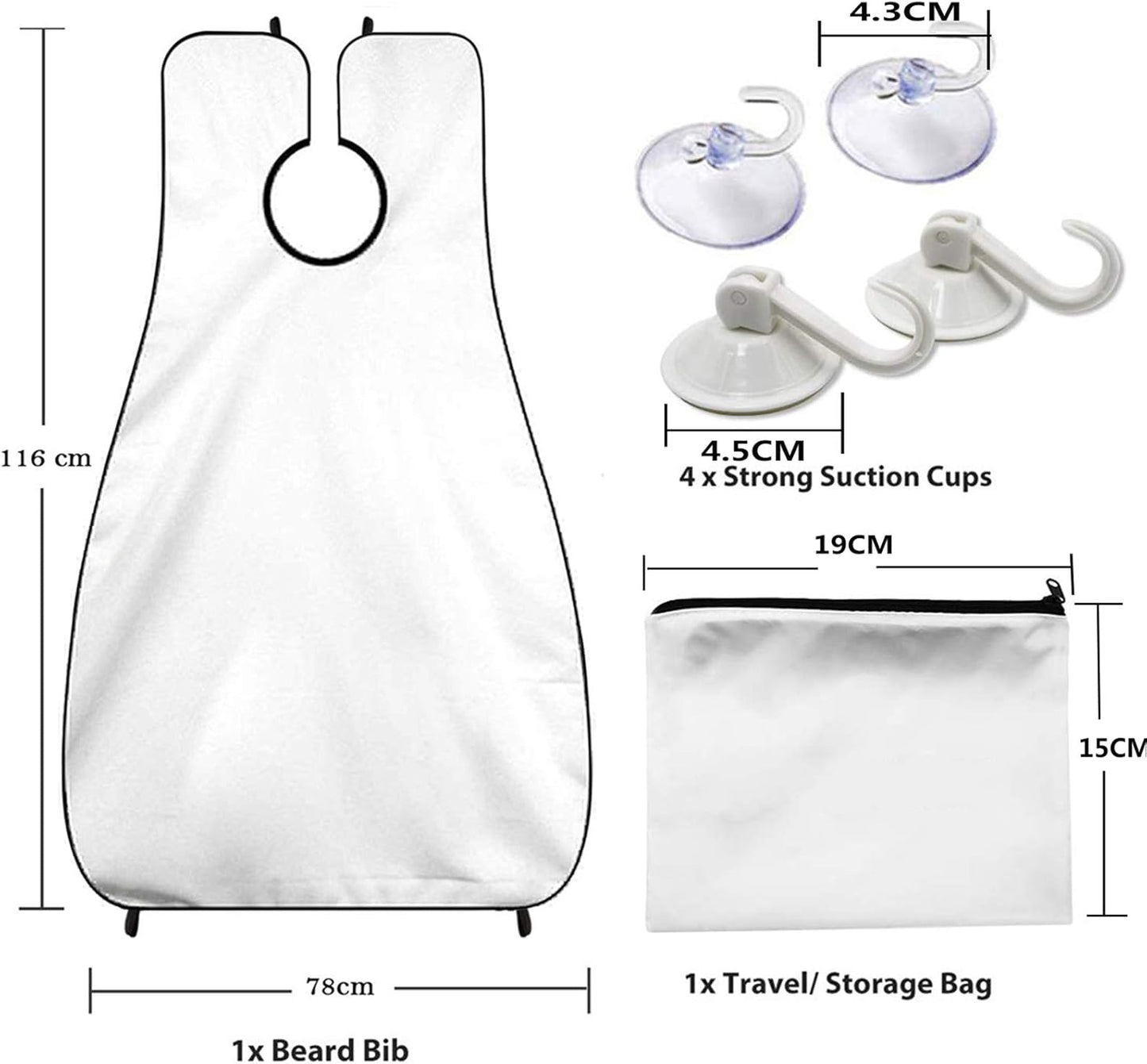 Polyester Fiber Beard Apron with Suction Cups and Storage Pouch, White or Black Option