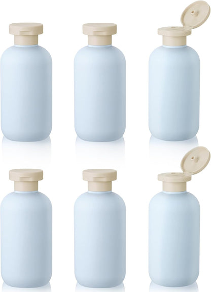 6 PCS Shampoo Travel Bottles, 200ml Refillable Travel Bottles Set for Toiletries,Empty Plastic Squeeze Bottles with Flip Cap for Conditioner, Lotions and Creams (Light Blue)