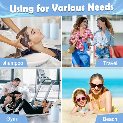 6 PCS Shampoo Travel Bottles, 200ml Refillable Travel Bottles Set for Toiletries,Empty Plastic Squeeze Bottles with Flip Cap for Conditioner, Lotions and Creams (Light Blue)