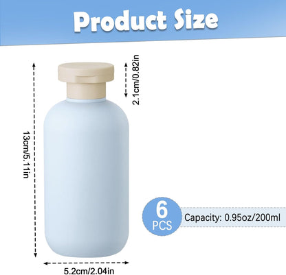 6 PCS Shampoo Travel Bottles, 200ml Refillable Travel Bottles Set for Toiletries,Empty Plastic Squeeze Bottles with Flip Cap for Conditioner, Lotions and Creams (Light Blue)