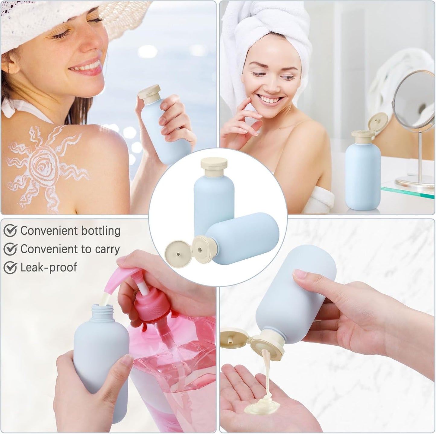 6 PCS Shampoo Travel Bottles, 200ml Refillable Travel Bottles Set for Toiletries,Empty Plastic Squeeze Bottles with Flip Cap for Conditioner, Lotions and Creams (Light Blue)