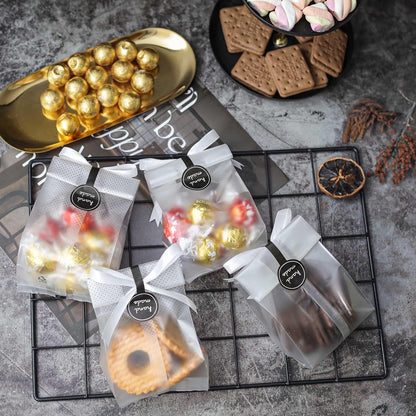 100 Pack Translucent Plastic Bags for Cookie,Cake,Chocolate,Candy,Snack Wrapping Good for Bakery Party with Stickers