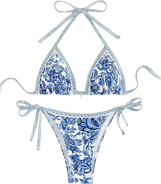 Women's Floral Printed Bathing Suit Halter Paisley Summer Swimsuit Bikinis Set