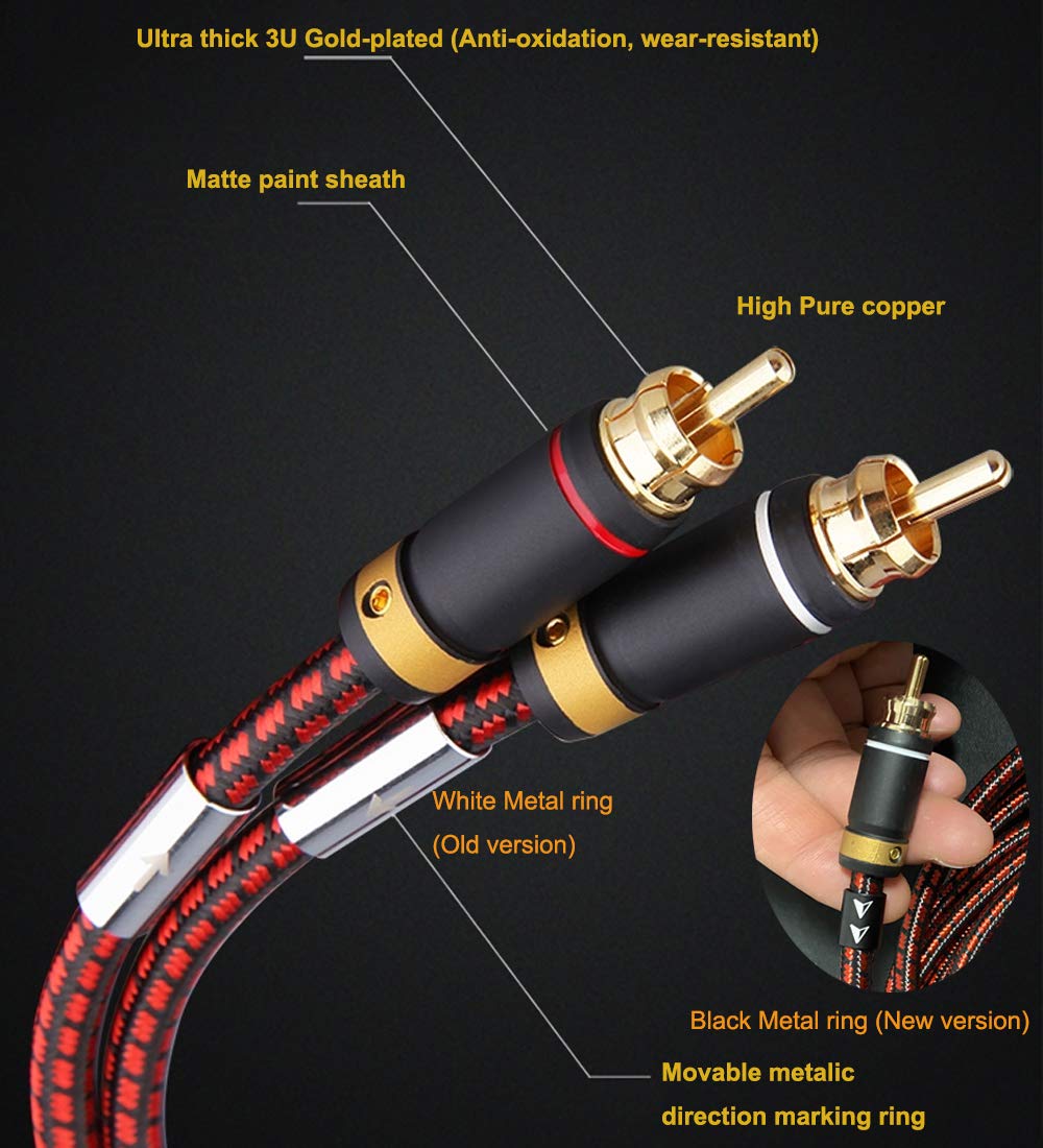 Auidophile 2RCA Male to 2RCA Male Stereo Audio Cable,Gold Plated | 4N Oxgen-Free Copper Core (6 Feet (2M))