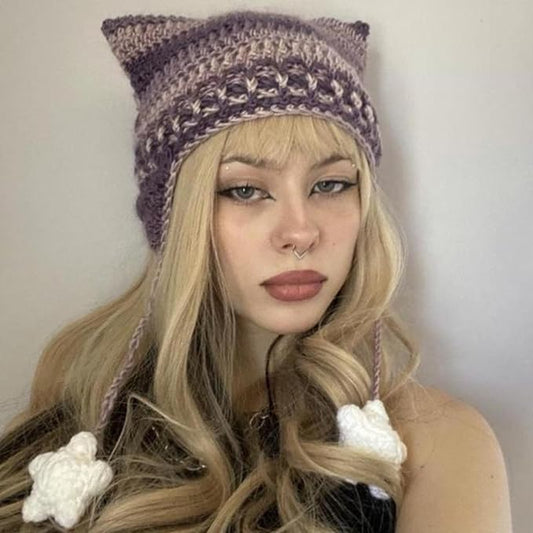 Cat Beanie Beanies Y2k Beanie Knit Hat Grunge Goth y2k Accessories Crochet Hats for Women