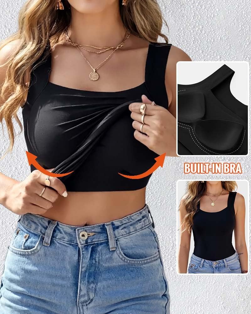 Womens U Neck Shapewear Built-in Bra Tank High Strechy Sleeveless Slim Fit Tops Camisole Workout Tops