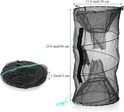 Set of 2 Fishing Bait Trap, Crab Trap Minnow Trap, Crawfish Trap, Collapsible Cast Net, Foldable Fishing Net Trap, Lobster Trap, Portable Folded Fishing Accessories