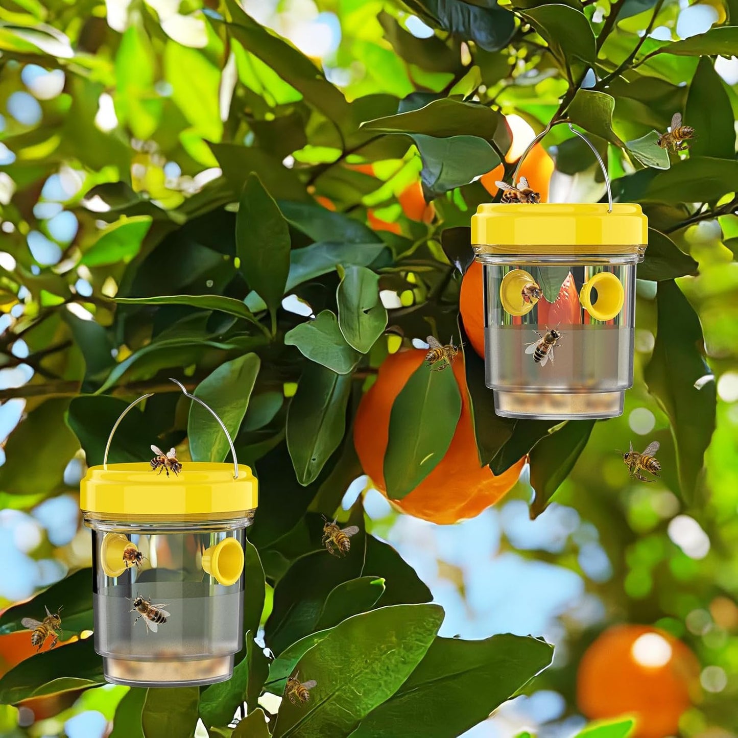 2pcs Wasp Trap, Yellow Hornet Bee Traps Catcher with Hanging Non-Toxic PP Plastic Jacket Traps for Outdoors/Garden - Yellow