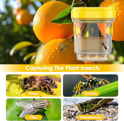 2pcs Wasp Trap, Yellow Hornet Bee Traps Catcher with Hanging Non-Toxic PP Plastic Jacket Traps for Outdoors/Garden - Yellow