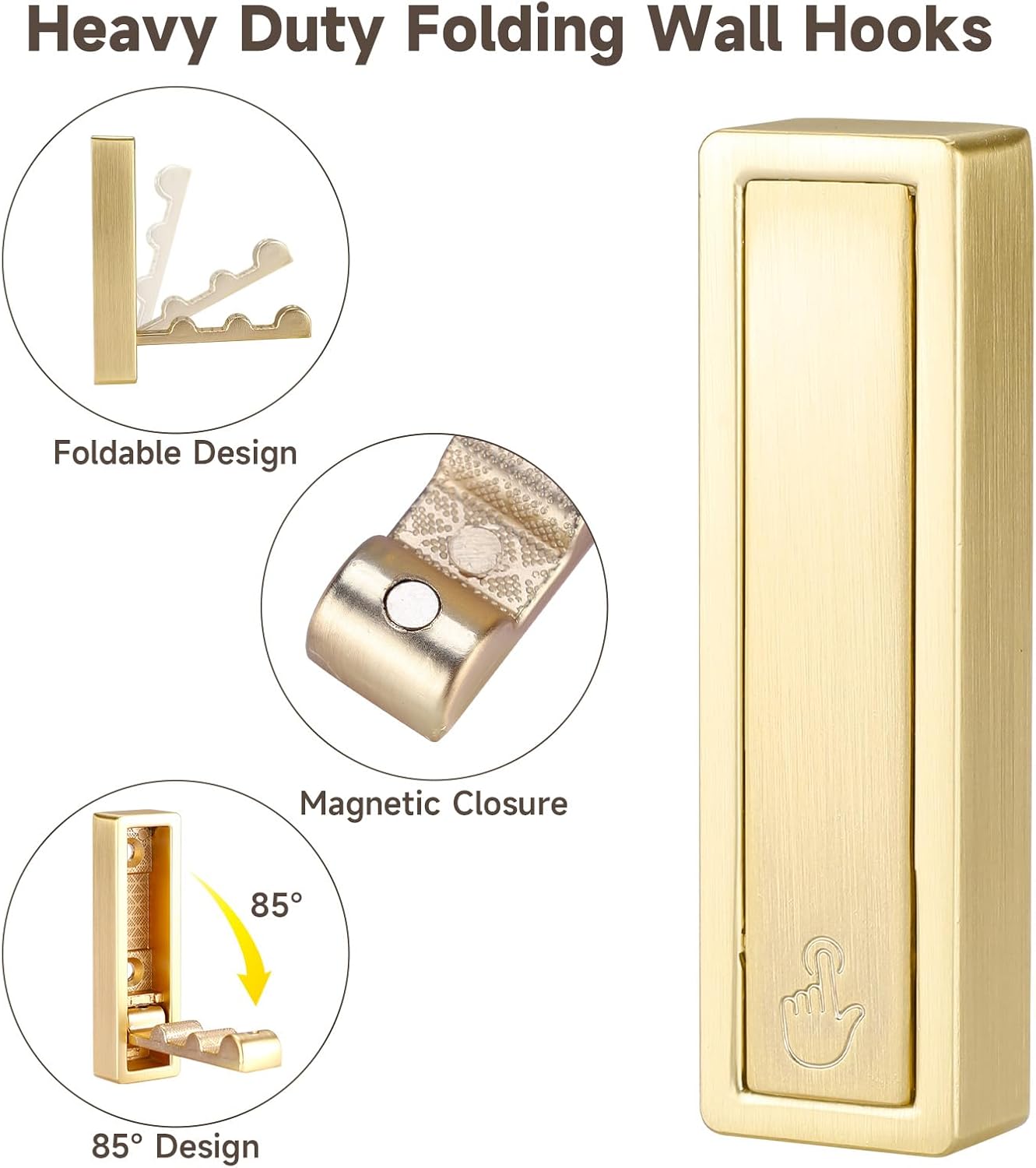 Folding Hooks 4 Pack Foldable Coat Hook Heavy Duty Wall Hooks for Hanging Coats, Towel, Hat, Backpacks (Gold)