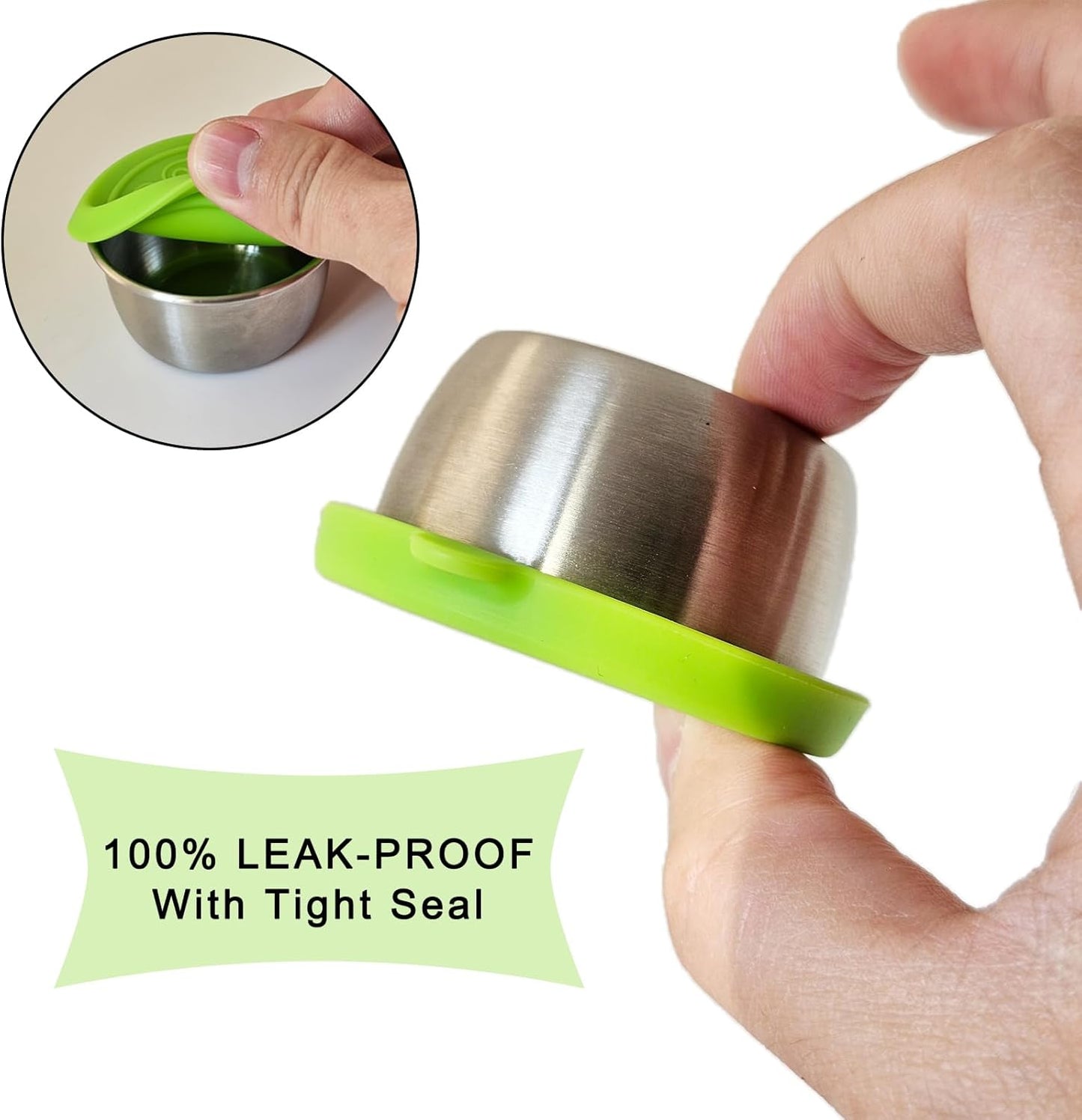 6-Pack Salad Dressing Food Storage Containers with Leakproof Silicone Lids, 50ml Stainless Steel Condiment & Dipping Sauce Cups Ideal for Lunch Bento Boxes