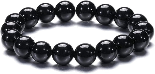 Natural 10-12mm Gorgeous Semi-Precious Gemstones Healing Crystal Stretch Elastic Beaded Bracelet Unisex Yoga Meditation Relax Anxiety Bangle for Womens Mens