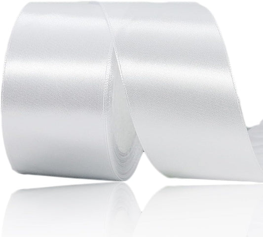 White Ribbon 2 Inch x 25 Yards, White Satin Fabric Ribbon for Christmas Gift Wrapping, Bows Making, Floral Bouquets, Wreaths, DIY Handicrafts, Sewing Projects, Birthday and Wedding Party Decoration