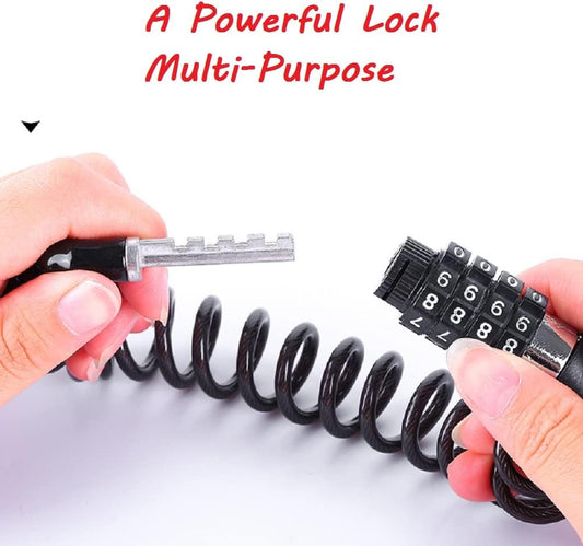 2PCS Black Motorcycle Helmet Lock, Portable Password Combination Security 59 Inch for Bicycle Suitcase Luggage 4 Digit Little Cable Lock, Retractable Stroller