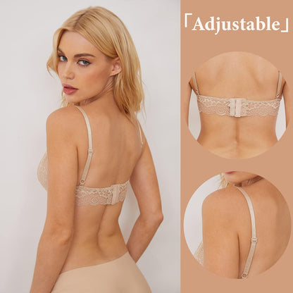 Lace Bralettes for Women Adjustable Strap Sexy V Neck Unpadded Wire Free Incomeplete See Through