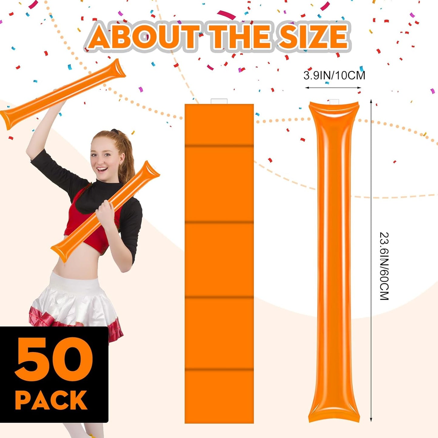 50 PCS Thunder Sticks Thicken Plastic Cheersticks Inflatable Thunder Sticks Sporting Events Team Spirit Cheersticks Sporting Cheers Basketball Football Dance Party