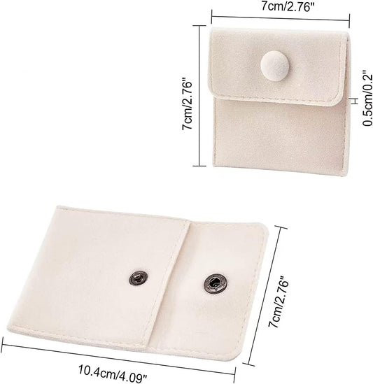 6 Pcs Velvet Jewelry Pouches with Snap Button, Off-White Velvet Jewelry Storage Bags Luxury Gift Bag for Candy Gift and Jewelry Necklace Bracelet Packing, 7x7cm