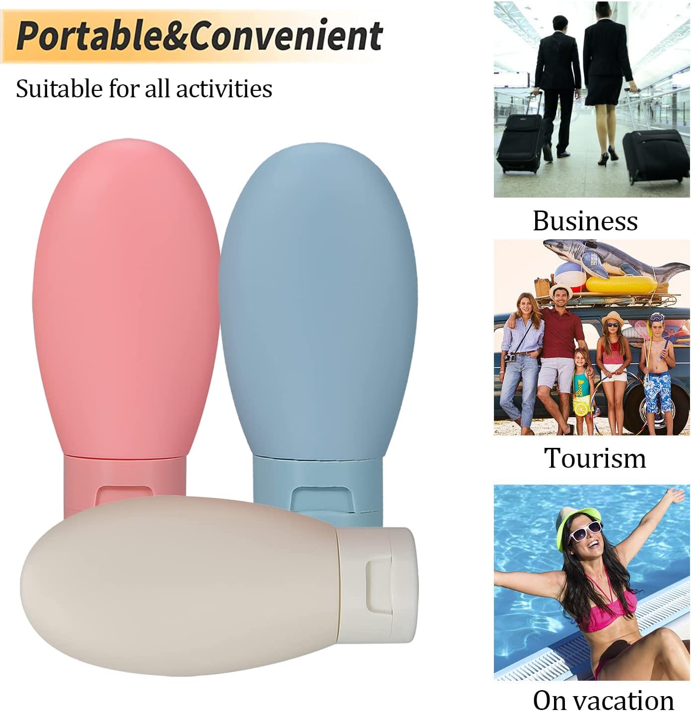Travel Bottles, 3 PCS Travel Containers for Toiletries, Leak-Proof Refillable Squeezable Travel Bottles Set for Shampoo, Body Wash and Travel