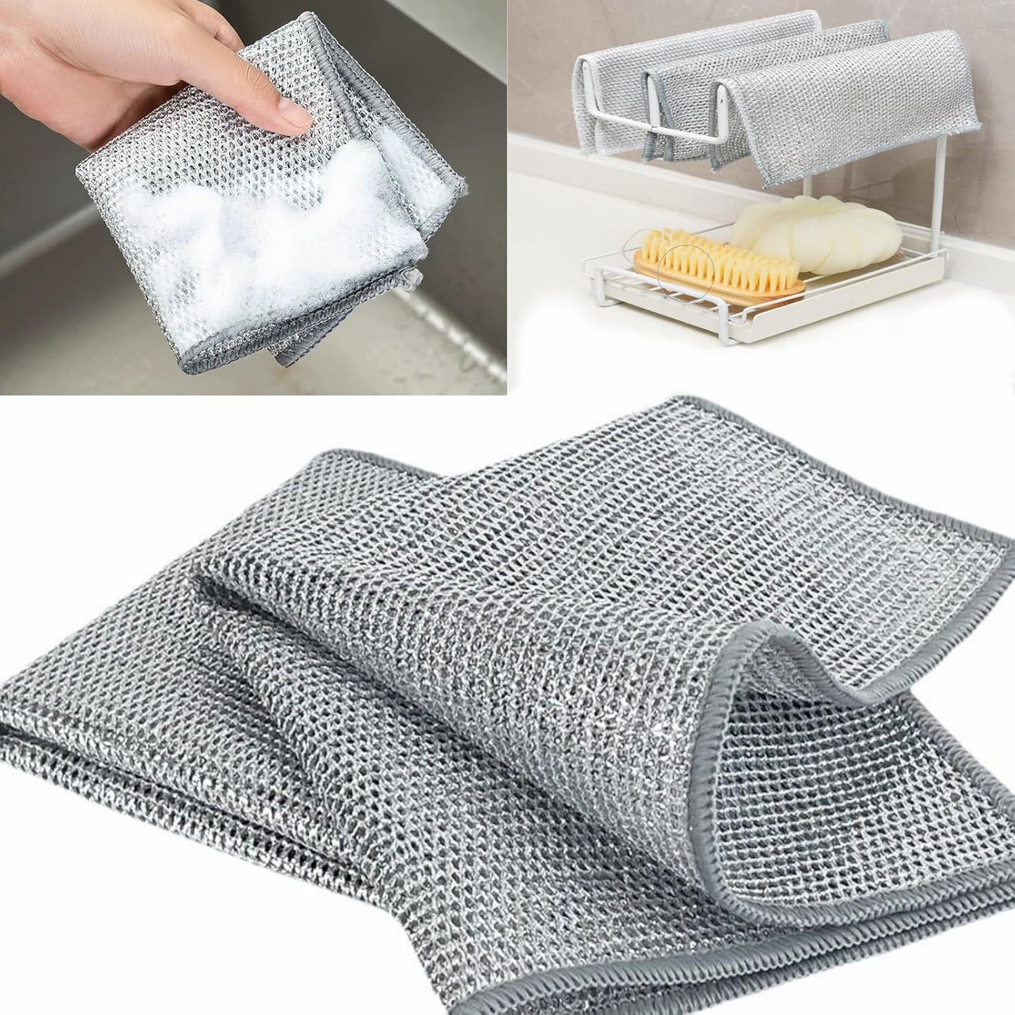 Wire Mesh Cleaning Cloth,Non Scratch Wire Dishcloth,Wire Dishwashing Rags,Multipurpose Metal Miracle Washing Rag,Reusable Steel Wool Scrubber for Kitchen Cleaning(10pcs)Suitable for Dishes,Pots, Dish