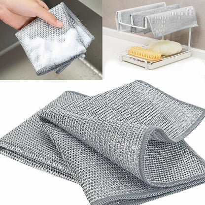 Wire Mesh Cleaning Cloth,Non Scratch Wire Dishcloth,Wire Dishwashing Rags,Multipurpose Metal Miracle Washing Rag,Reusable Steel Wool Scrubber for Kitchen Cleaning(10pcs)Suitable for Dishes,Pots, Dish