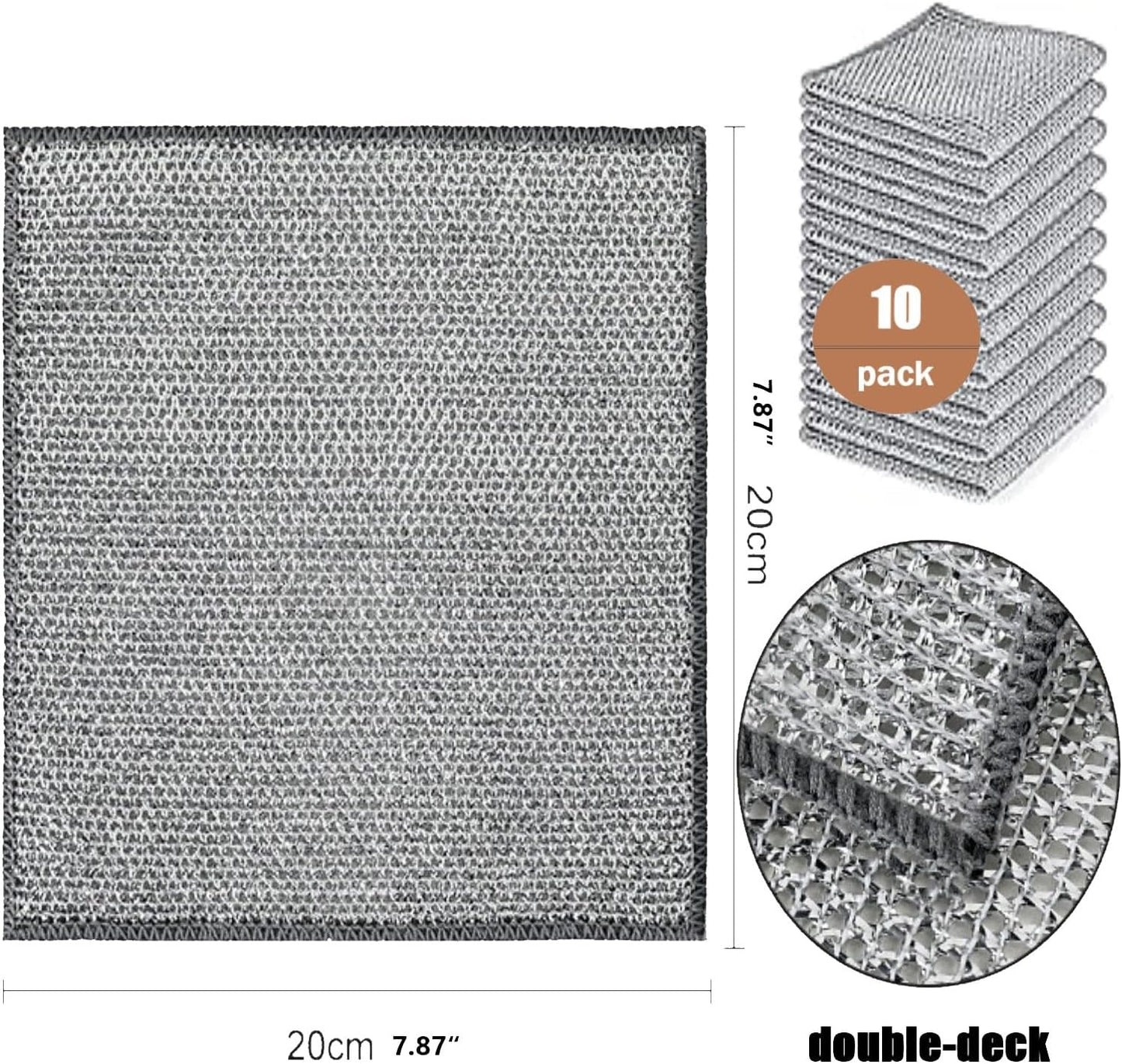 Wire Mesh Cleaning Cloth,Non Scratch Wire Dishcloth,Wire Dishwashing Rags,Multipurpose Metal Miracle Washing Rag,Reusable Steel Wool Scrubber for Kitchen Cleaning(10pcs)Suitable for Dishes,Pots, Dish