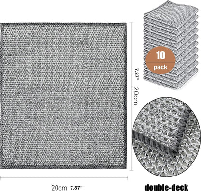 Wire Mesh Cleaning Cloth,Non Scratch Wire Dishcloth,Wire Dishwashing Rags,Multipurpose Metal Miracle Washing Rag,Reusable Steel Wool Scrubber for Kitchen Cleaning(10pcs)Suitable for Dishes,Pots, Dish