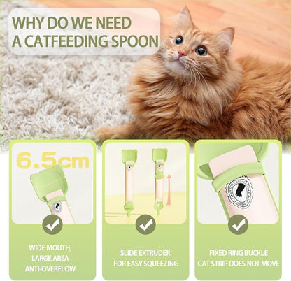 2 Pcs Cat Strip Feeders, Cute Head Shape Squeeze Spoon Multifunctional 2-in-1 Food Dispenser Treat Spoon for Wet Food Pet Supplies
