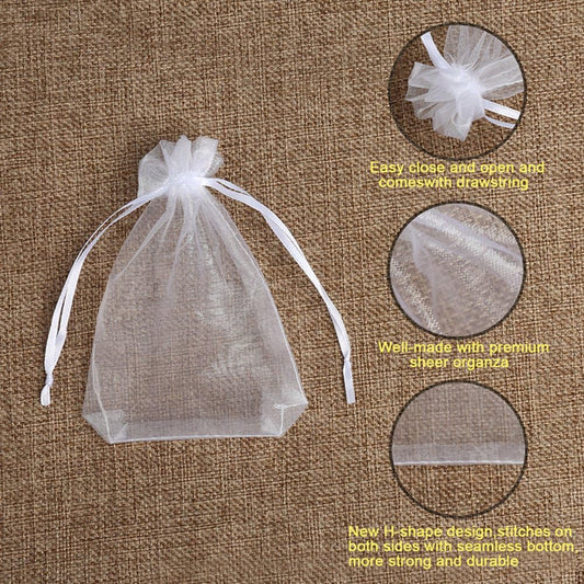 100PCS Premium Sheer Organza Bags, White Wedding Favor Bags Drawstring, 4x4.72 Jewelry Gift Bags Party, Jewelry, Festival, Bathroom Soaps, Makeup Organza Favor Bags