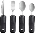 YPC Adaptive Utensils,Easy Grip Silverware,Built Up Bendable Fork,Teaspoon,Tablespoon and Knife for Tremors,Adults,Elderly,Arthritis and Parkinsons,4 Piece Set
