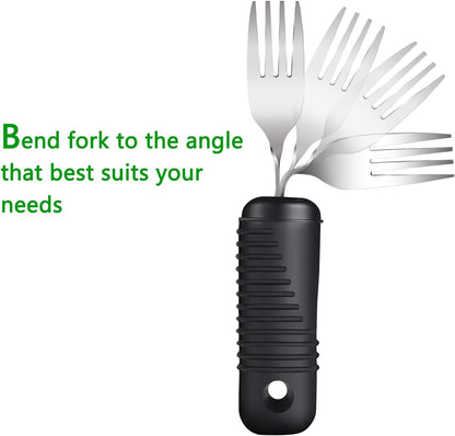 YPC Adaptive Utensils,Easy Grip Silverware,Built Up Bendable Fork,Teaspoon,Tablespoon and Knife for Tremors,Adults,Elderly,Arthritis and Parkinsons,4 Piece Set