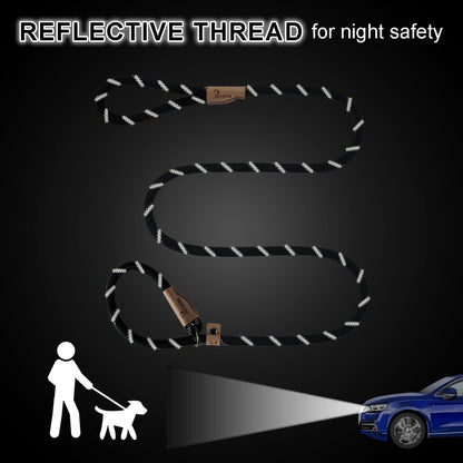 5 FT Slip Lead Dog Leash, Heavy Duty Rope Leash for Small Medium Large Dogs, No Pull Training Lead with Reflective Thread, Strong Comfortable Loop Leash (Black Stripe, Medium(3/8"))