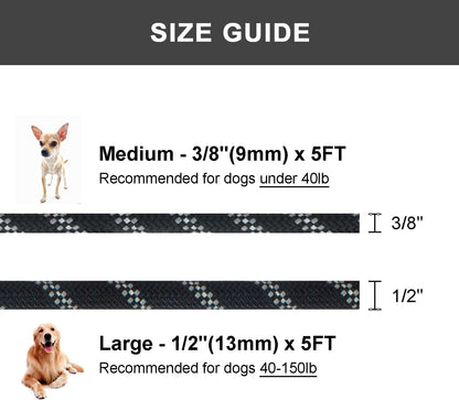 5 FT Slip Lead Dog Leash, Heavy Duty Rope Leash for Small Medium Large Dogs, No Pull Training Lead with Reflective Thread, Strong Comfortable Loop Leash (Black Stripe, Medium(3/8"))