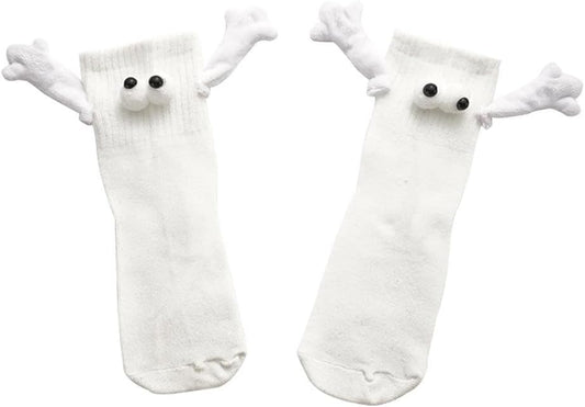4 Pair Couple Holding Hands Socks,Funny Magnetic Suction 3D Doll Socks,Unisex Mid-Tube Socks,Novelty Socks for Women Men