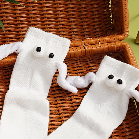 4 Pair Couple Holding Hands Socks,Funny Magnetic Suction 3D Doll Socks,Unisex Mid-Tube Socks,Novelty Socks for Women Men