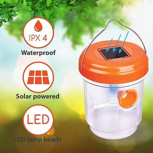 Solar Wasp Trap Outdoor Hanging,Solar Powered Bee Trap Reusable Fly Traps Outdoor Hanging Wasp Killer for Indoor Outdoor Patio Garden Home(Orange)