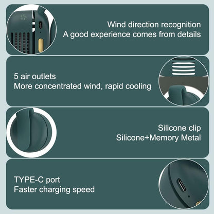 Portable Silent Mini Bladeless Fan Clip On, Portable silent mini bladeless electric fan, 3 Speeds Hands-Free Neck Fans Hanging Waist Clip Bladeless Fans for Girlfriend Summer Gift (White+Green)