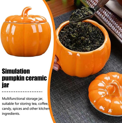 Pumpkin Shape Candy Jar, Halloween Loose Tea Jar Coffee Sugar Storage Pot, Food Storage Jar for Tea, Coffee, Spices, Sugar, Cookies, Pickle