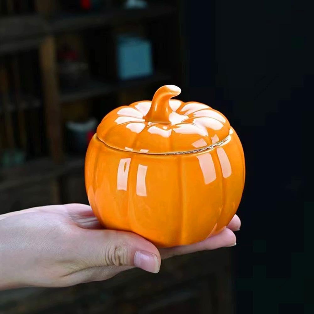 Pumpkin Shape Candy Jar, Halloween Loose Tea Jar Coffee Sugar Storage Pot, Food Storage Jar for Tea, Coffee, Spices, Sugar, Cookies, Pickle