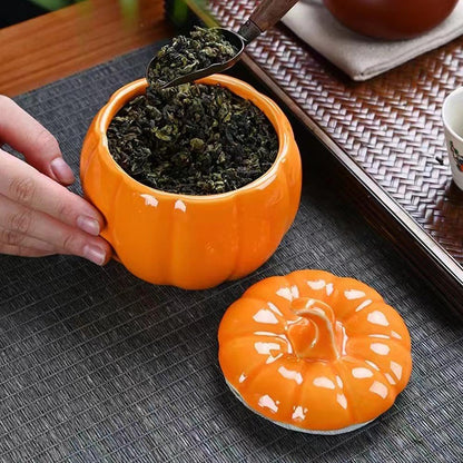 Pumpkin Shape Candy Jar, Halloween Loose Tea Jar Coffee Sugar Storage Pot, Food Storage Jar for Tea, Coffee, Spices, Sugar, Cookies, Pickle