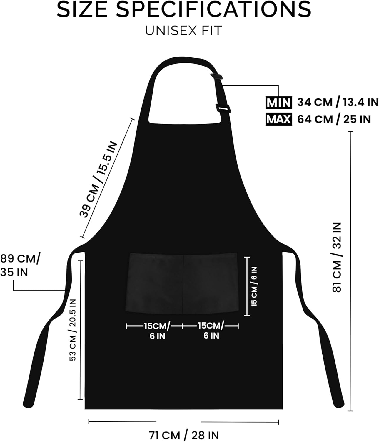 Adjustable Bib Apron (2-Pack) Water Oil Resistant Chef Cooking Kitchen Aprons with Pockets for Men Women