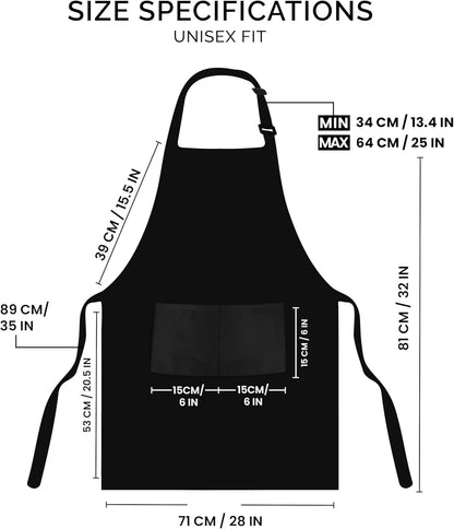 Adjustable Bib Apron (2-Pack) Water Oil Resistant Chef Cooking Kitchen Aprons with Pockets for Men Women