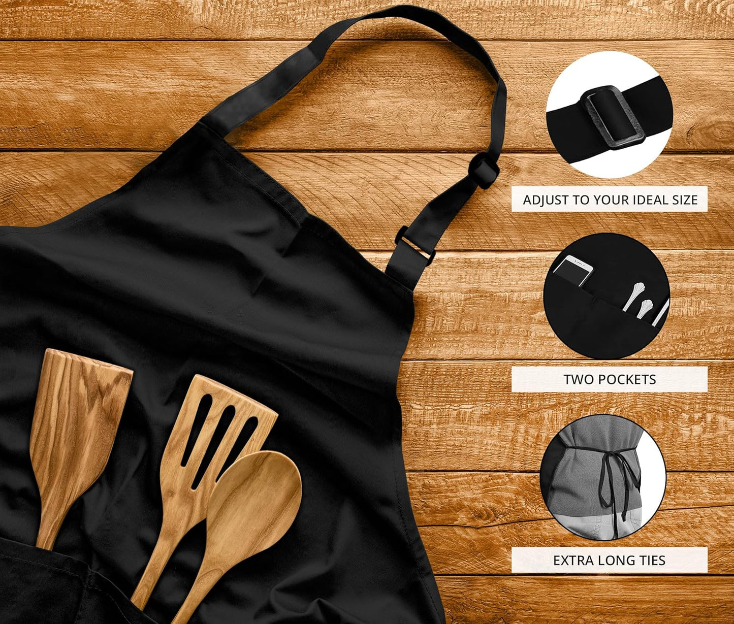Adjustable Bib Apron (2-Pack) Water Oil Resistant Chef Cooking Kitchen Aprons with Pockets for Men Women