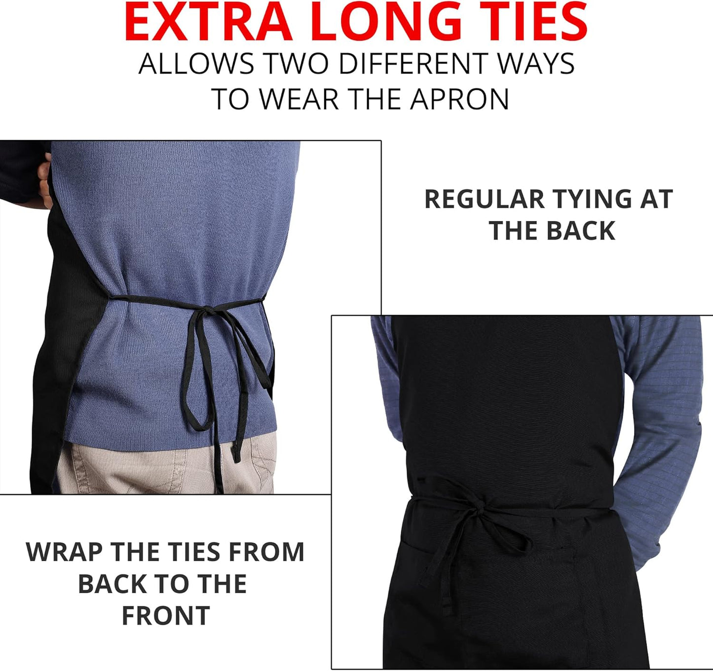 Adjustable Bib Apron (2-Pack) Water Oil Resistant Chef Cooking Kitchen Aprons with Pockets for Men Women