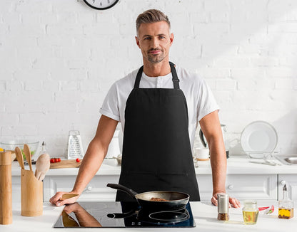 Adjustable Bib Apron (2-Pack) Water Oil Resistant Chef Cooking Kitchen Aprons with Pockets for Men Women