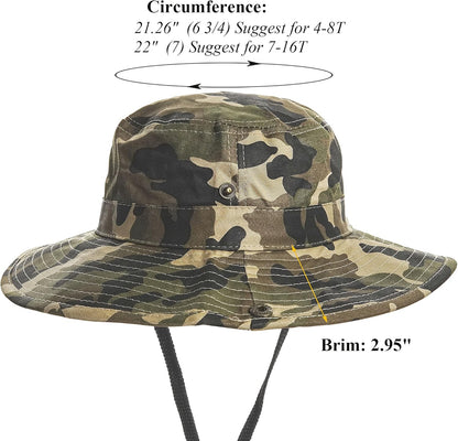Boys Camo Sun-Bucket-Hat Summer Outdoor Safari Fishing-Hat Boonie-Cap for Big Kids 2-14Yrs