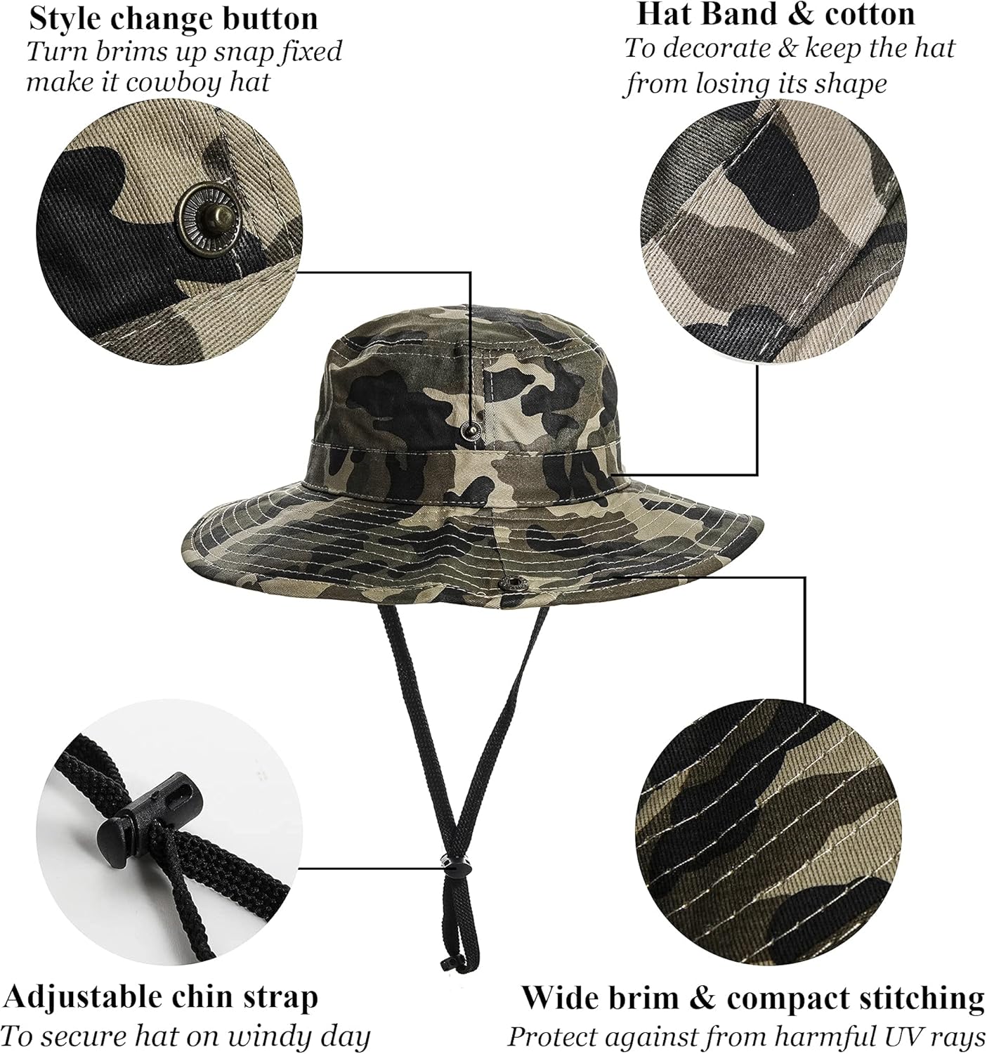 Boys Camo Sun-Bucket-Hat Summer Outdoor Safari Fishing-Hat Boonie-Cap for Big Kids 2-14Yrs