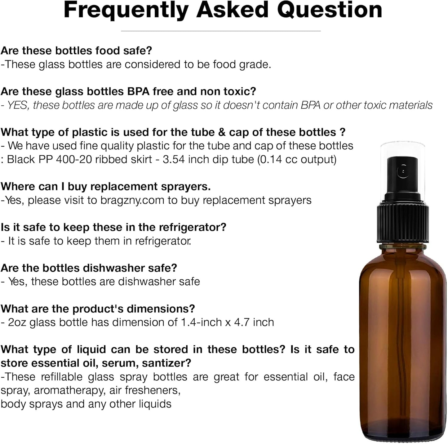 Small Glass Spray Bottles for Oil, Hair, Plants Water 2 oz | Empty Fine Mist and Refillable Mister Amber Mini Travel Size Bottle for Cleaning Solutions, Essential Oil Sprayer and Nozzle - 2 Pack