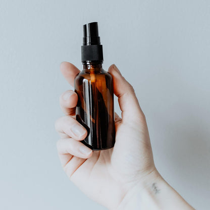 Small Glass Spray Bottles for Oil, Hair, Plants Water 2 oz | Empty Fine Mist and Refillable Mister Amber Mini Travel Size Bottle for Cleaning Solutions, Essential Oil Sprayer and Nozzle - 2 Pack