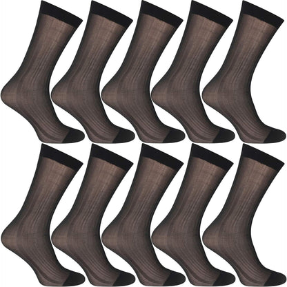 10 Pairs Mens Summer Ultra Thin Socks Silk Sheer Sox Breathable Business Dress Sock Large Size